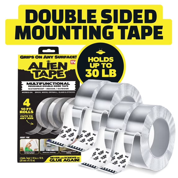 ALIEN TAPE Double Sided Tape Heavy Duty, Nano Tape, Double Sided Mounting Tape for Walls, Wall Tape, Clear Adhesive Tape for Poster Photo Wall Décor As Seen on TV 10 Feet