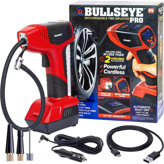 As Seen on TV Bullseye Tire Inflator Portable Air Compressor Digital 150 PSI Red