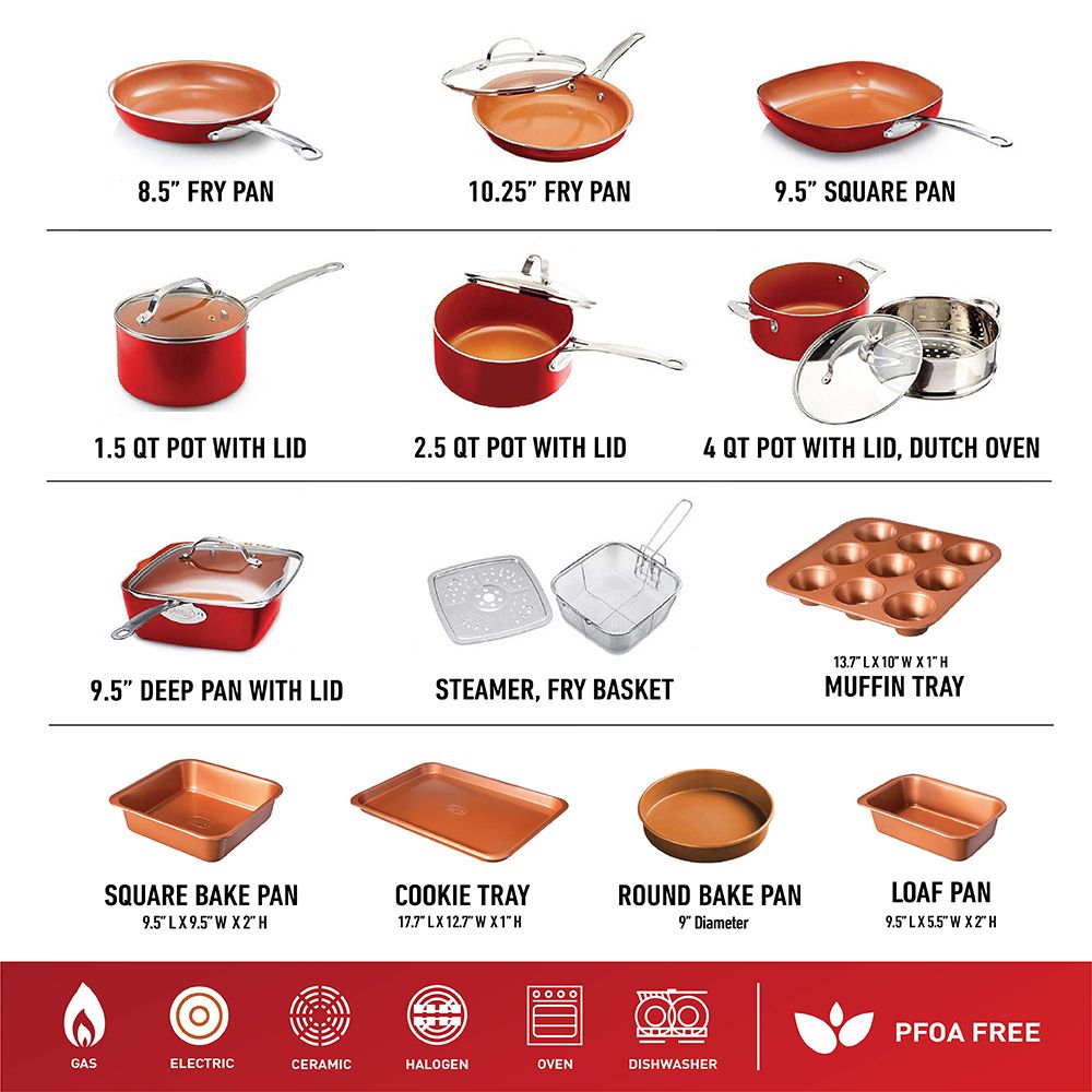 Gotham Steel 32 Pc Pots and Pans Set Nonstick Cookware + Bakeware Set, Complete Ceramic for Kitchen, Non Stick with Lids, Dishwasher / Oven Safe, Toxic - Red