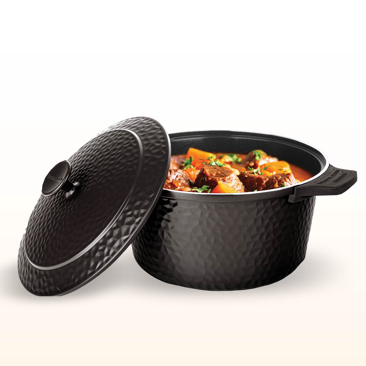 Gotham Steel Ceramic Hammered 5 Qt Lightweight Dutch Oven Pot with Lid & Holders, Oven Safe & Even Heat Retaining Dutch Oven for Bread Baking Sourdough, Soup, 70% Lighter than Cast Iron, Dark Roast