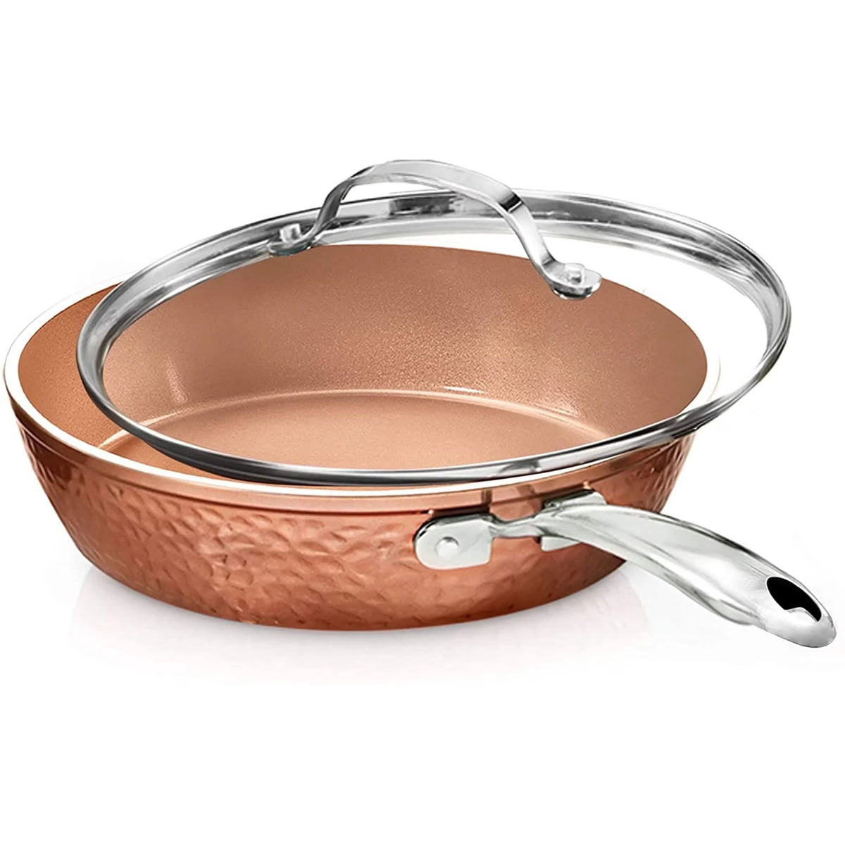 Gotham Steel Hammered 10 Inch Non Stick Frying Pans with Lid, Frying Pans Nonstick w/Lid, Healthy and Non Toxic Ceramic Pan for Cooking, Nonstick Frying Pan, Induction Pan, Dishwasher Safe – Copper