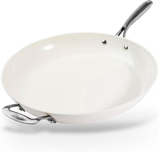 Gotham Steel 14 Inch Non Stick Frying Pans Large Nonstick Cooking Pan, Nonstick Skillet, Non Stick Pan, Ceramic Pan Dishwasher Safe, Cream White