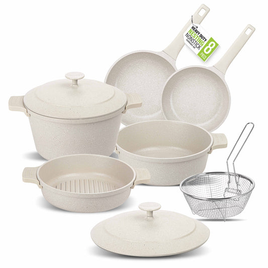 Granitestone 8Pc Pots and Pans Set Nonstick, Ultimate Grillers Cookware Set, Nesting Ceramic Cookware Set, Indoor Grilling & Fry Set, Induction & Camping Cookware Set, Space Saving, Desert