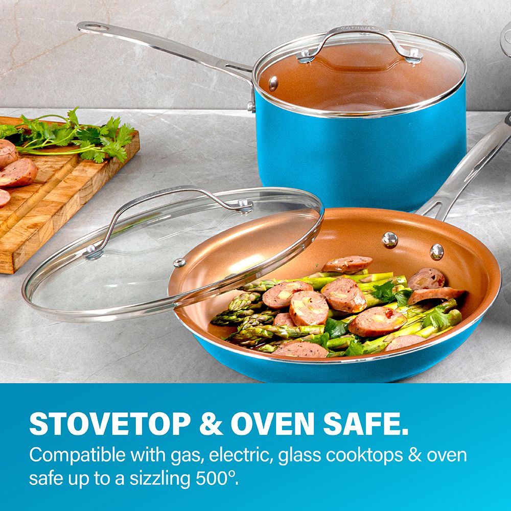 Gotham Steel 32 Pc Pots and Pans Set Nonstick Cookware + Bakeware Set, Complete Ceramic for Kitchen, Non Stick with Lids, Dishwasher / Oven Safe, Toxic - Blue