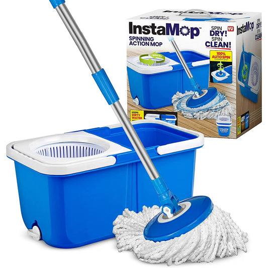 Insta Mop Spin Mop and Bucket with Wringer Microfiber Mop Head Floor Cleaning for Hardwood Tile