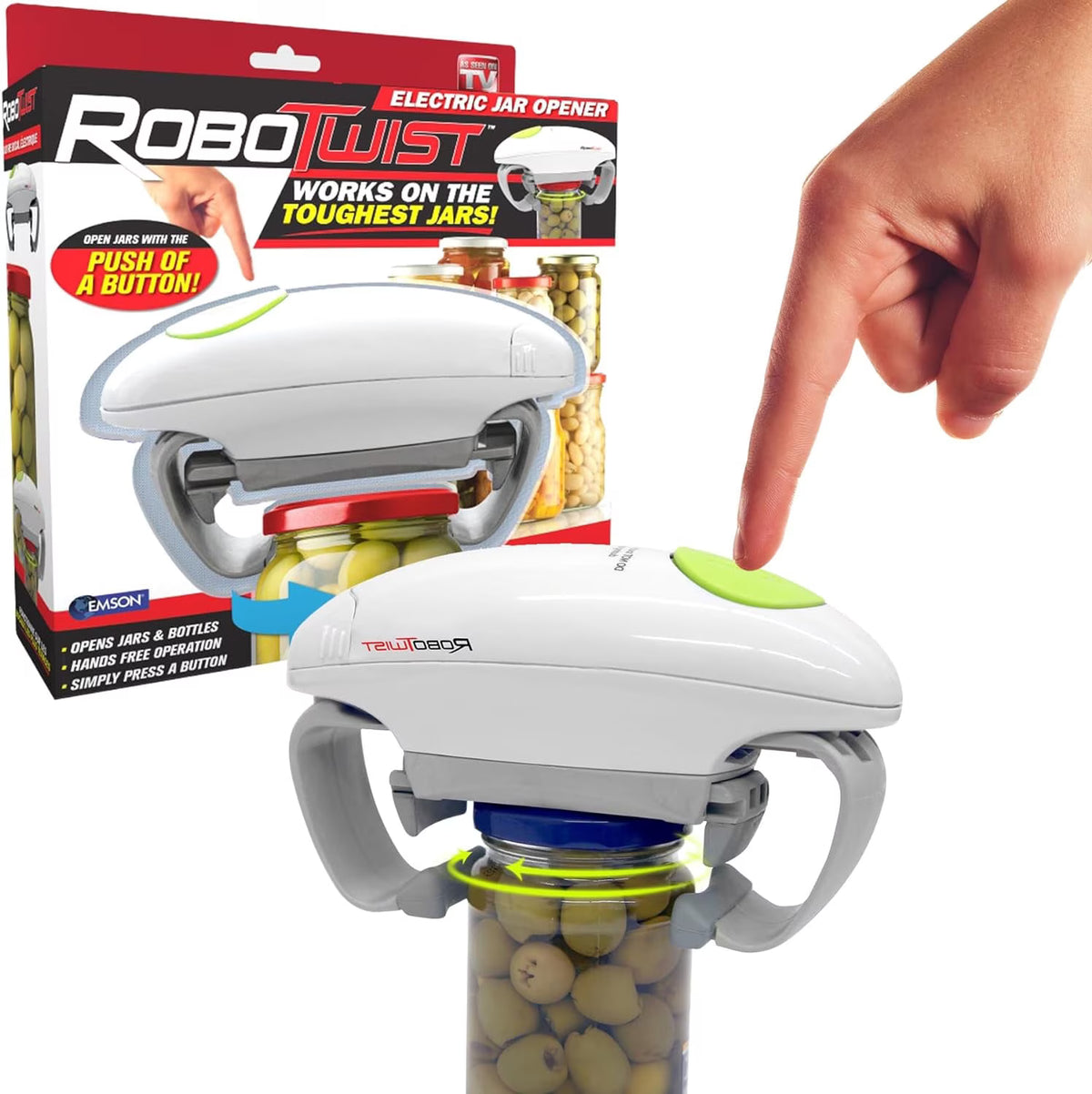 RoboTwist Electric Automatic Jar Opener for Seniors Arthritis One Touch for Jars of all Sizes As Seen on TV White, 2 Pack