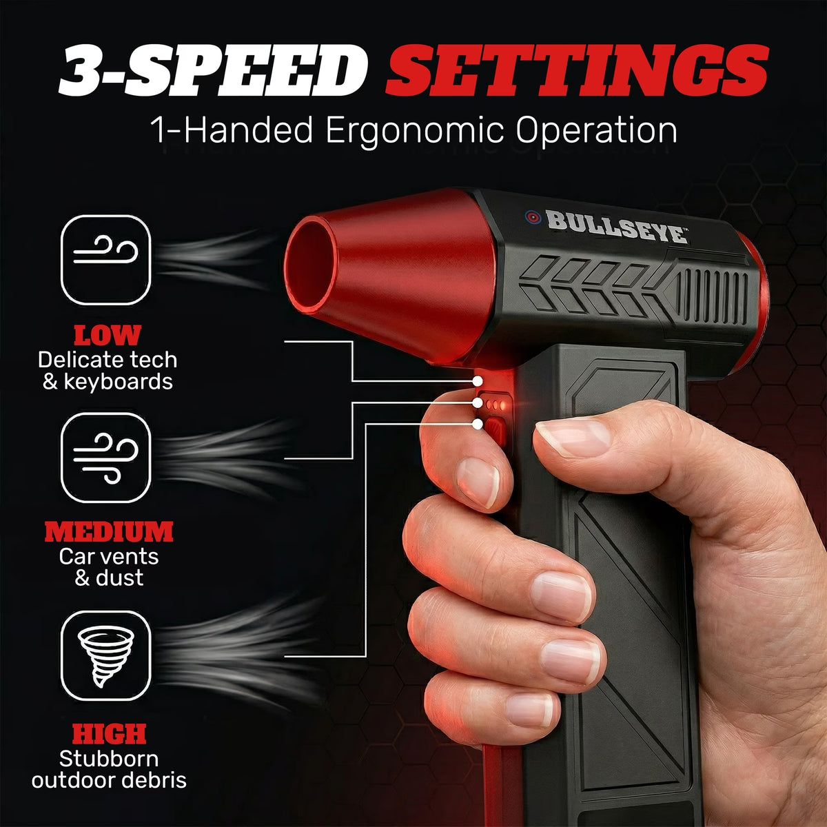 Bullseye Blaster Rechargeable Electric Air Duster, Cordless Leaf Blower, Compressed Air Blower, Keyboard Duster Blower 130,000 RPM, USB-C Fast Charging, 4000mAh, 2 Nozzles Included