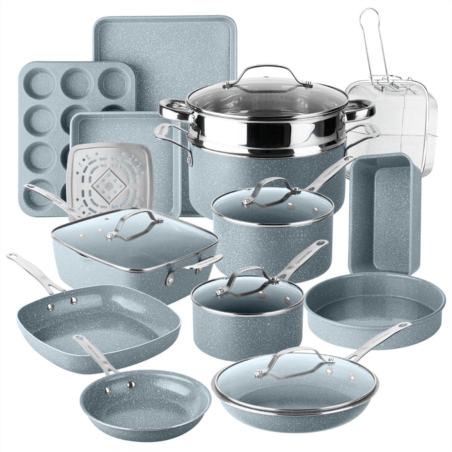 Granitestone 20 Pc Ceramic Cookware Set Nonstick, Complete Pots and Pans Set Non Stick for Kitchen with 5 Pc Bakeware Set, Deep Frying Pan Set, & Steamer, Non Toxic PFOA Free, Oven & Dishwasher Safe (Copy)
