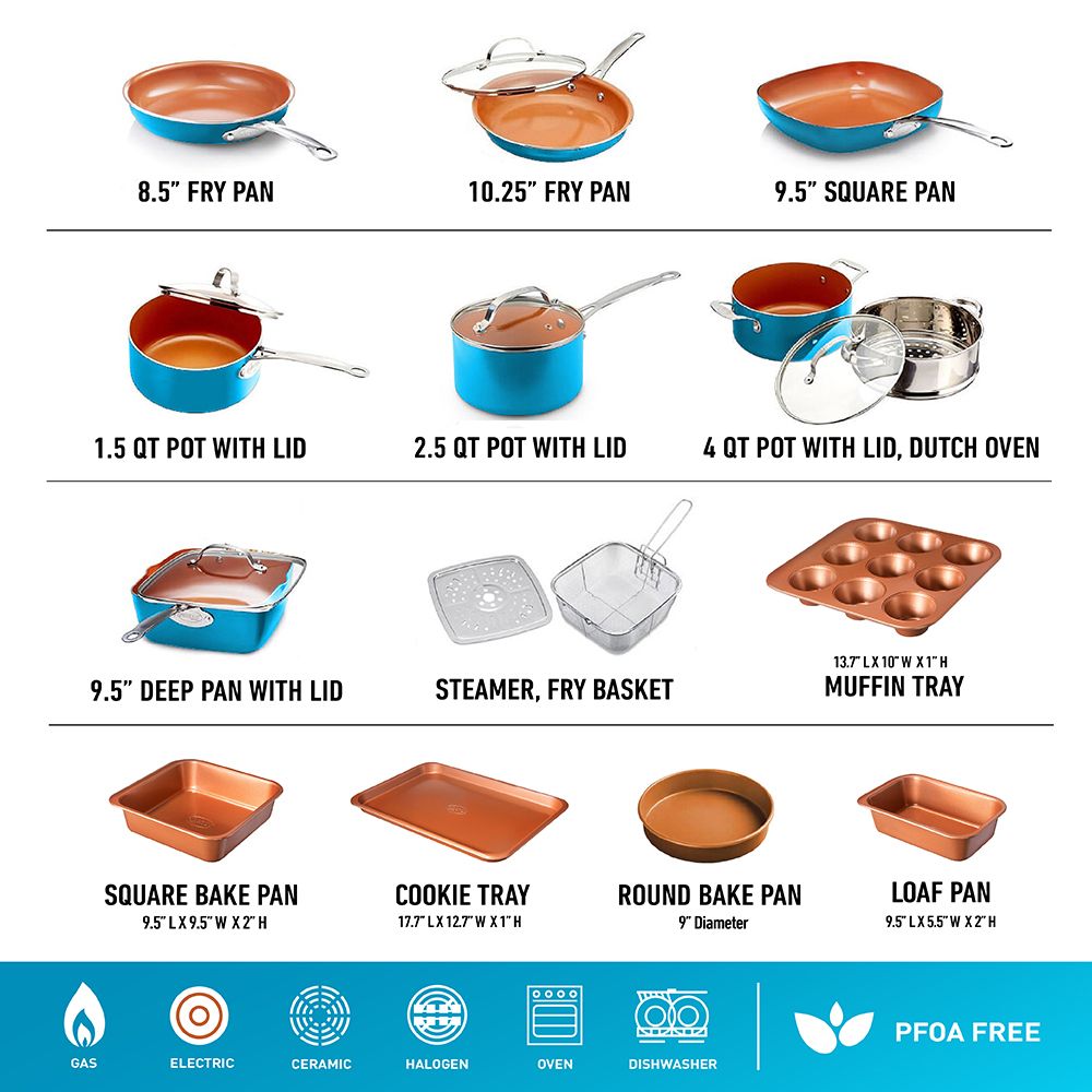Gotham Steel 32 Pc Pots and Pans Set Nonstick Cookware + Bakeware Set, Complete Ceramic for Kitchen, Non Stick with Lids, Dishwasher / Oven Safe, Toxic - Blue