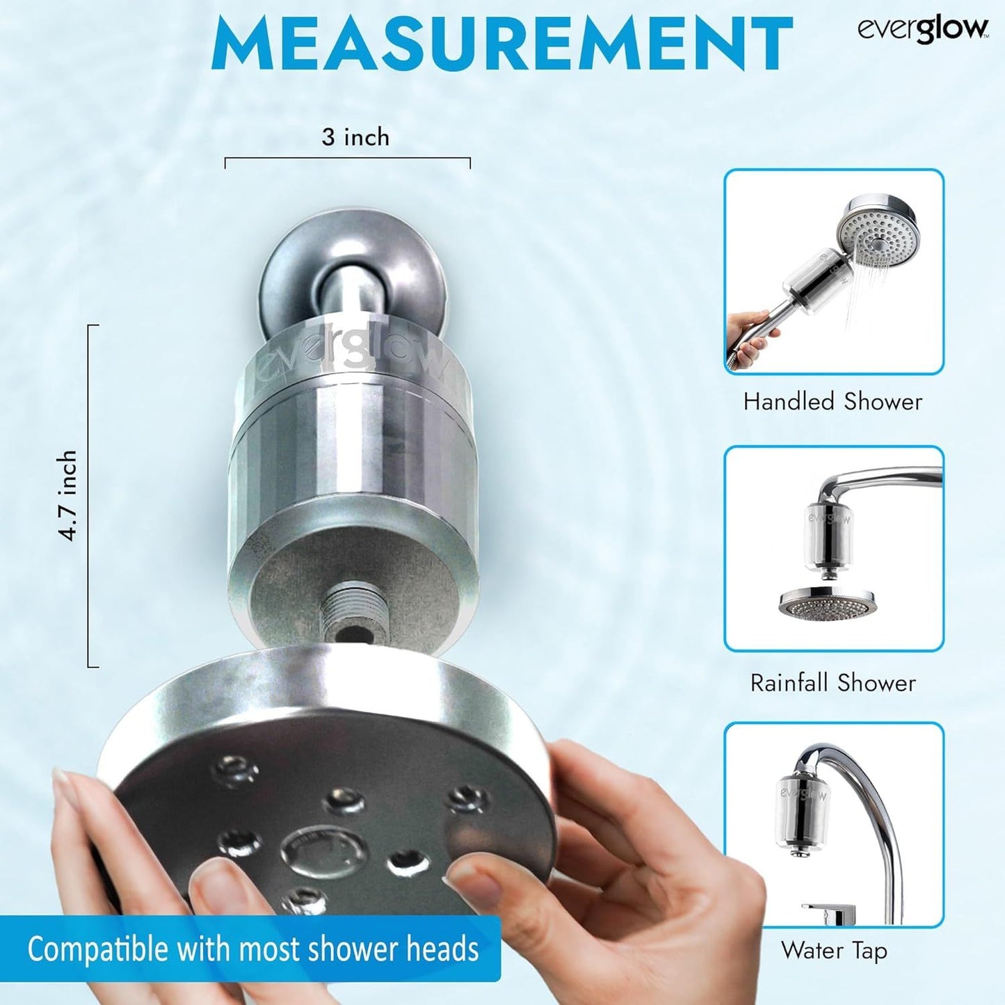 EVERGLOW High-Output Shower Filter, 100% Removes Chlorine, Moisturizes Dry Itchy Skin, Skin and Hair, Helps with Dandruff, Eczema and Vitamin C Infused and Water Softener, 4.7”